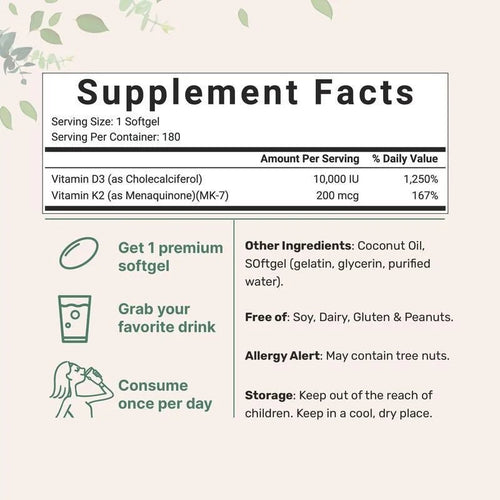 Aurove™ Vitamin D3 & K2 Supplement Softgels